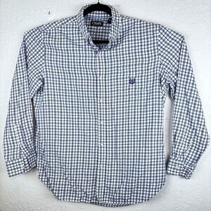 Chaps‎ Easy Care Mens Long Sleeve Large Button Up Blue White Plaid Business Work